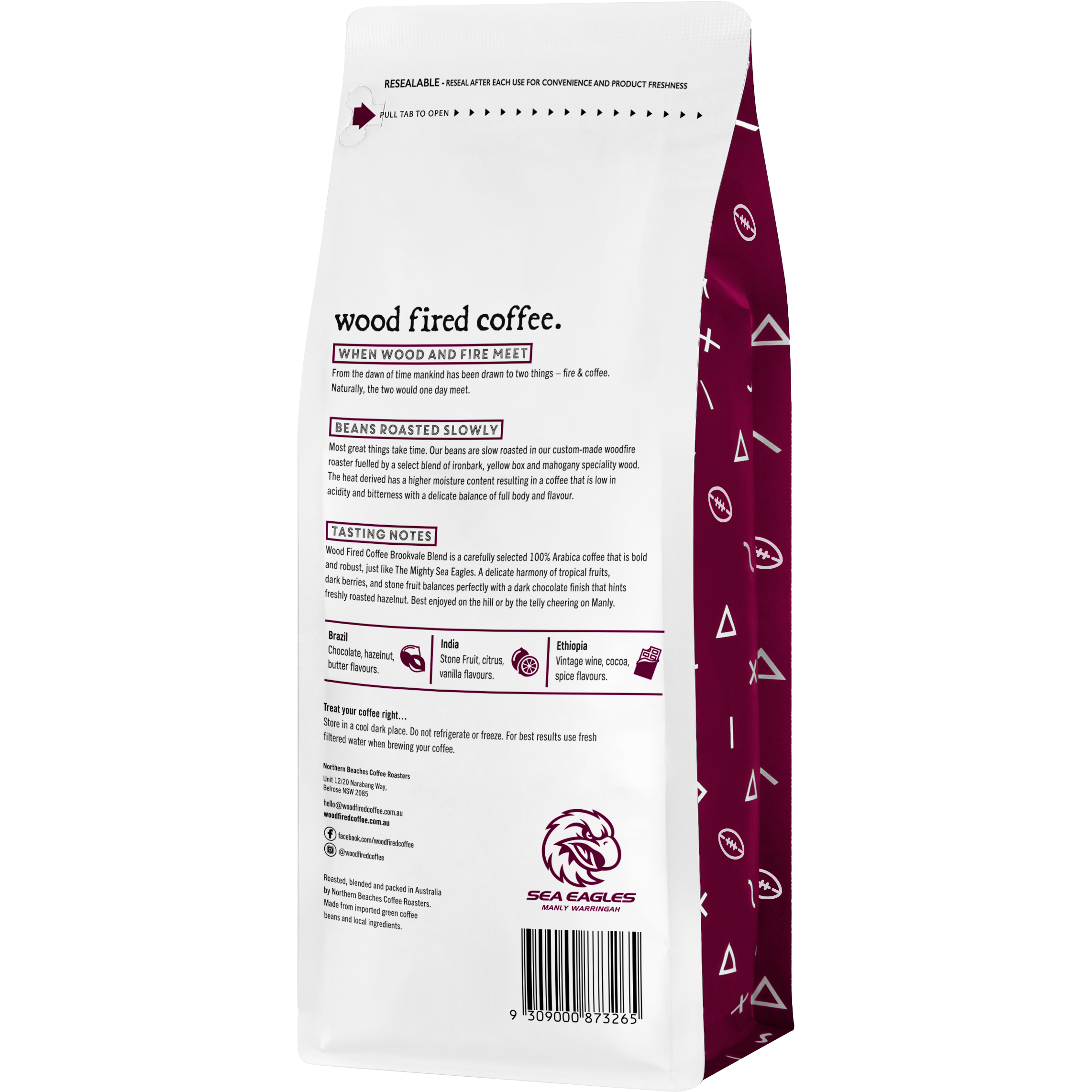 Wood Fired Coffee Beans Brookvale Blend Manly Sea Eagles - 500g